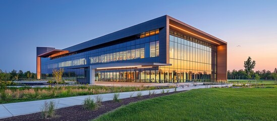 Fototapeta premium Modern office building sunset landscape