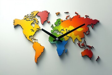 Colorful world map clock showing time zones and global connectivity