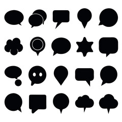 Collection of Black Speech Bubbles and Clouds for Communication Icons