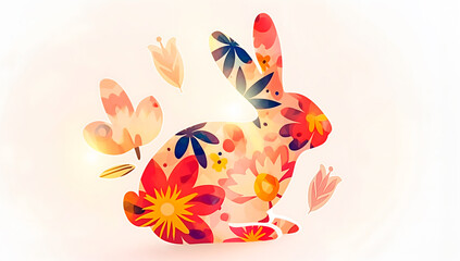 Floral Easter bunny silhouette with colorful flowers