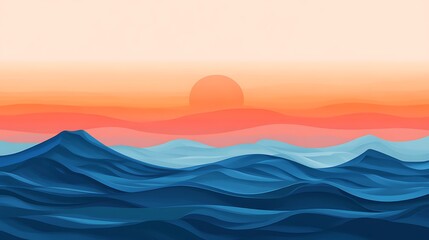 Abstract Sunset Over Blue Mountainscape Landscape