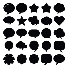 Collection of Black Speech Bubbles and Clouds for Communication Icons