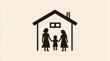 Logo design, vector graphic of a family inside a house, in a simple