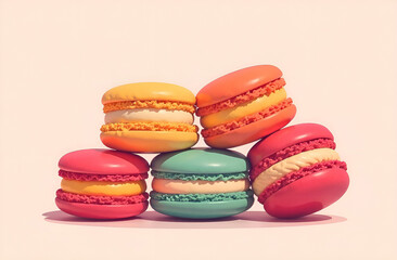 Obraz premium Close-up of macarons cakes of different colors. Culinary and cooking concept. Tasty colourful macaroons.