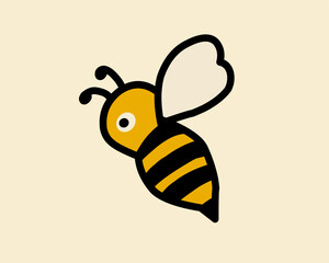 A simple and cute bee illustration with bold black lines and yellow body stripes, perfect for logo design, branding, or educational materials related to nature and bees