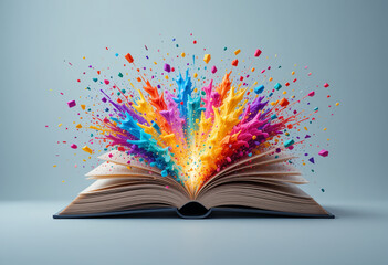 Open Book with Colorful Paint Explosion