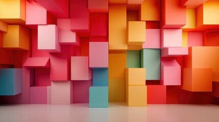 Obraz premium An eye-catching display of vibrant geometric cubes creates a lively and modern atmosphere, perfect for showcasing creativity and design elements in spaces.