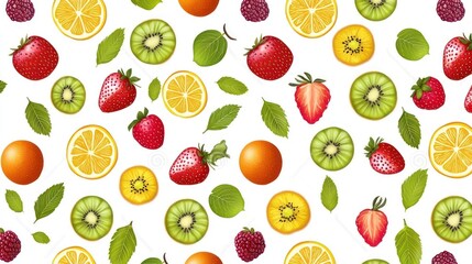 Colorful Fruit Pattern On White Background