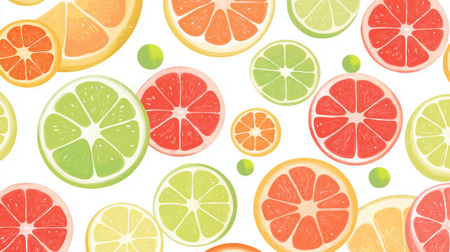 Lemon Slices Pattern: Fresh and Zesty on a White Background Generative AI