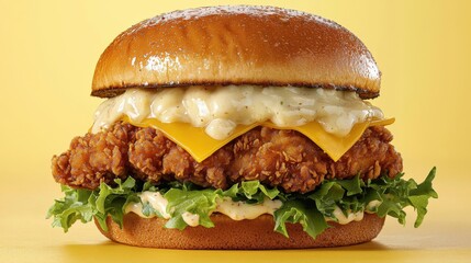 Delicious Crispy Chicken Sandwich with Cheese and Fresh Lettuce
