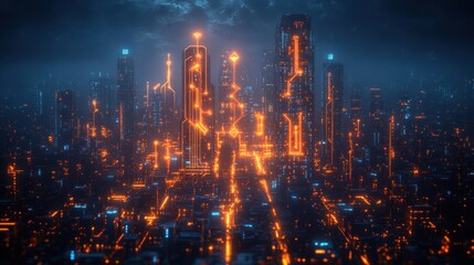 Fototapeta premium Futuristic Business Growth Arrow with Circuit Technology on Dark Background