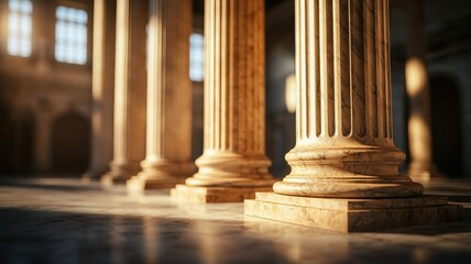 Government support. Elegant architectural columns bathed in soft light, creating a serene atmosphere.