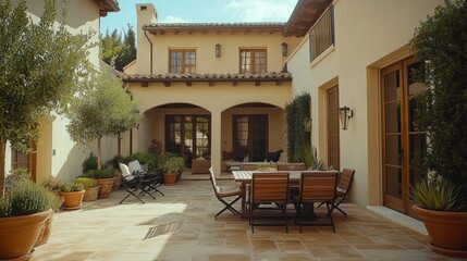 Obraz premium Mediterranean courtyard patio furniture sunny villa