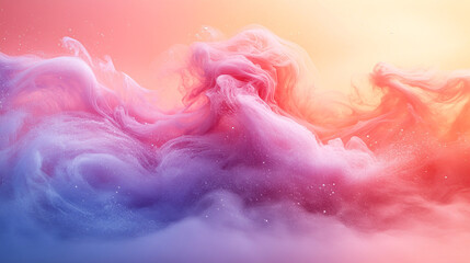 Vibrant swirling colors create an abstract cloud formation in a dreamlike landscape