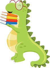 Cute Dino Holding Pile Of Books