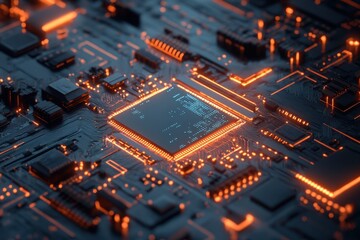 Fototapeta premium Exploring a futuristic glowing circuit board a detailed view of technology integration in an advanced digital environment