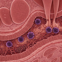 A highly detailed, anatomically correct, and medically accurate illustration of cancer cells inside the human body
