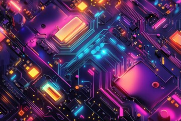 Obraz premium Dynamic circuit board visualization tech lab setting digital art creation futuristic environment close-up perspective artistic interpretation of a circuit standard