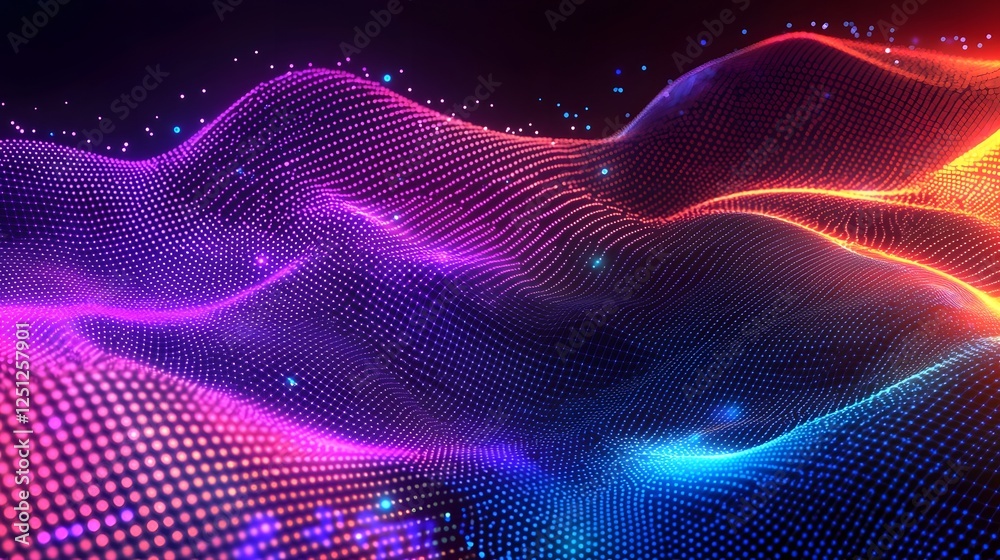 Poster vibrant and captivating digital background featuring a dynamic grid of interconnected dots and shimm