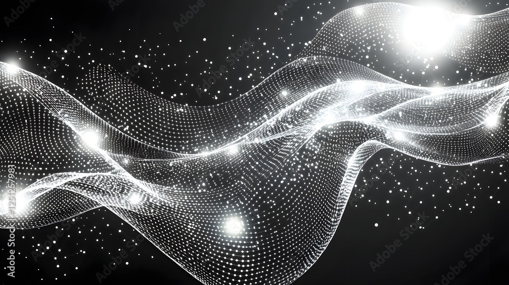 Poster mesmerizing digital background featuring a dynamic network of interconnected lights lines and geomet