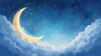 Naklejka premium Serene Crescent Moon Night Sky