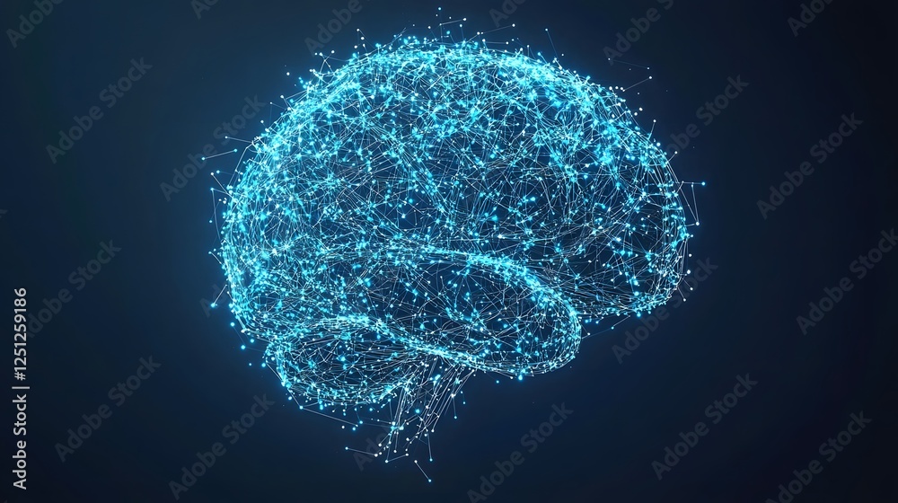 Poster glowing blue brain abstract visualization of intelligence neural networks and cognitive computing po