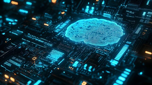 Glowing Blue Abstract Representation of an Intelligence Brain in a Futuristic Digital Inspired Neural Network and Technology Concept
