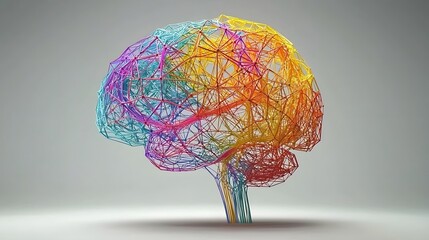 Vibrant Interconnected 3D Rendered Brain with Intricate Neural Pathways and Nodes Depicting the Complex Cognitive Functions and Neurological Processes of the Human Mind