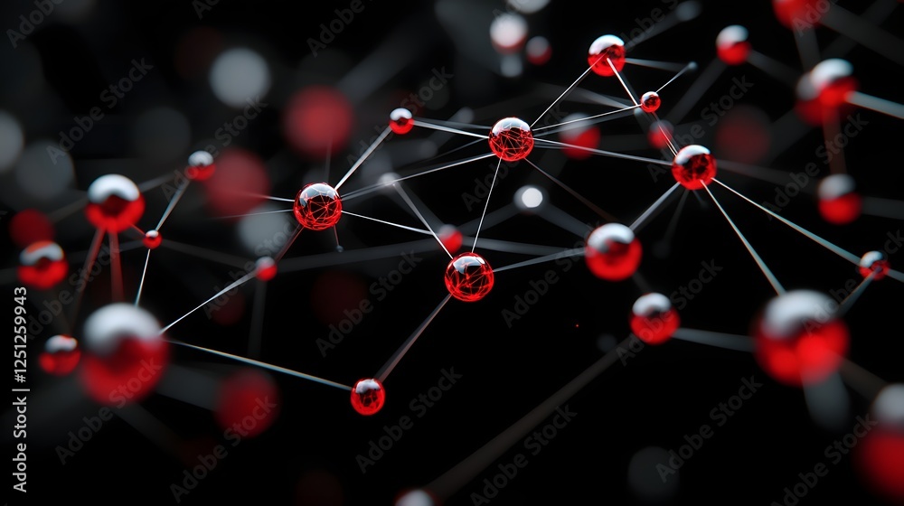 Poster futuristic interconnected neural network visualization with geometric patterns and shapes in a dark 