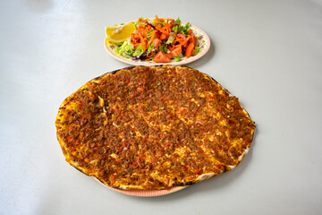 Turkish foods ; Turkish pizza -Lahmacun. Urfa  bol acili lahmacun. Kasarli lahmacun.