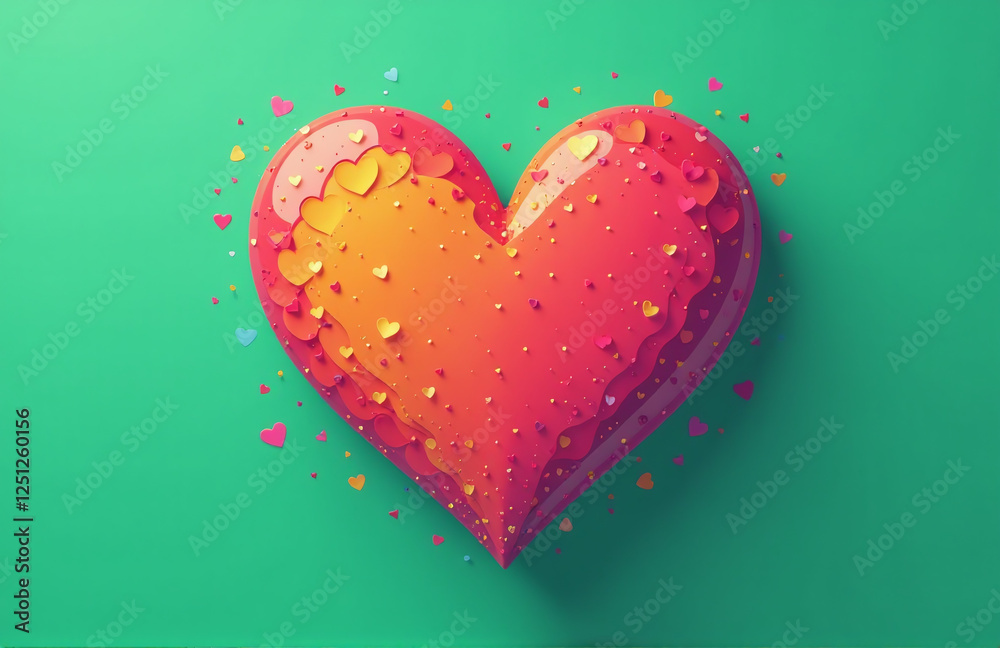 Aufkleber colorful heart graphic on a green background providing ample copy space for various design applicati