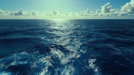 Fototapeta premium Ocean wake, sunny day, cruise ship trail, calm sea, travel background