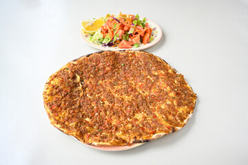 Turkish foods ; Turkish pizza -Lahmacun. Urfa  bol acili lahmacun. Kasarli lahmacun.