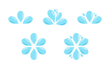 Set of water splash.Blue water drops icon isolated on white background.Vector graphic illustration.