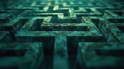 Mossy stone maze path, overgrown, mysterious background, game design