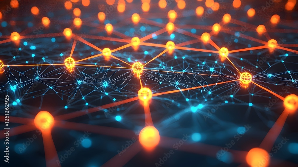 Poster glowing neural synapses of an intelligence brain interconnecting in a futuristic virtual grid patter