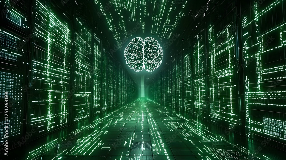Poster digital representation of an brain in a matrix like background futuristic depicting the complex info