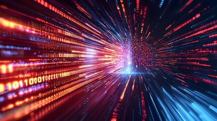 Glowing digital brain synapses represented by dynamic light trails and binary code symbolizing the power of intelligence and the future of advanced technology