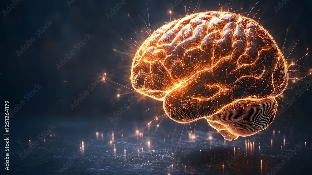 Poster glowing abstract visualization of an intelligence brain with intricate neural network connections an