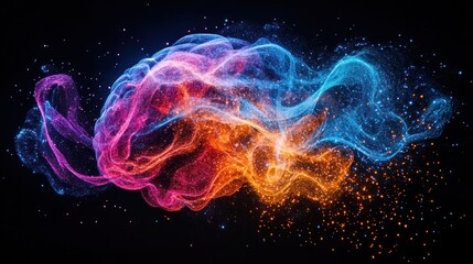 Fototapeta premium Abstract brain energy flow, digital art, dark background, medical concept