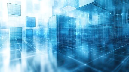 Obraz premium Futuristic digital city, data cubes, network, technology background; website banner