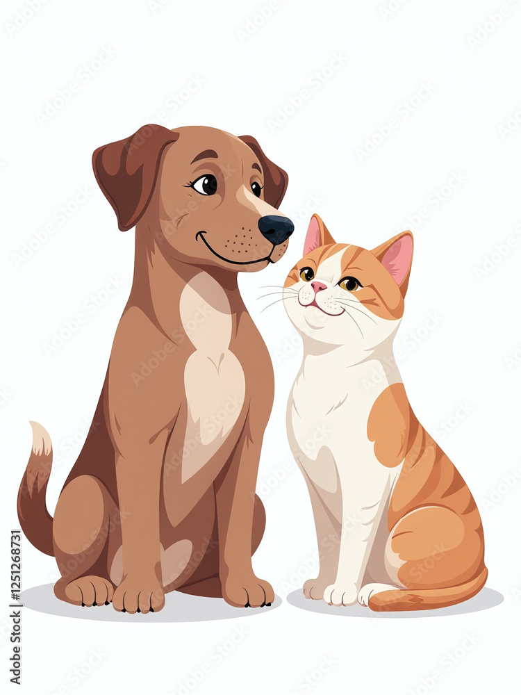 Poster isolated image of a dog and cat together on a white background forming a unique graphic logo design.