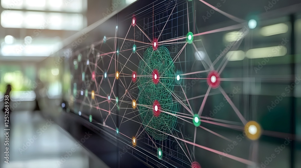 Poster holographic network visualization showcasing machine learning insights data analytics and technologi