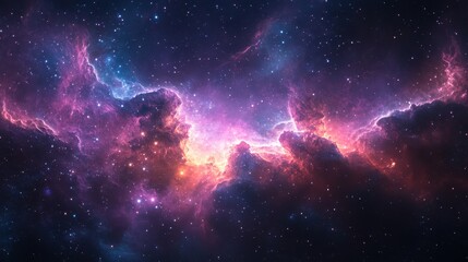Naklejka premium Cosmic Nebula Glowing interstellar clouds, starscape background, space exploration, astronomy