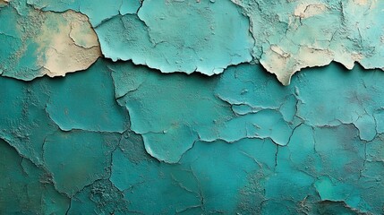 Obraz premium Closeup of geometrical teal and mint green painted urban wall with horizontal wrinkled glued poster template.
