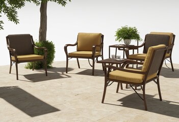 Obraz premium Tables chairs and recliners in the shade of trees