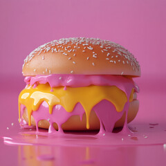 a hyper realistic macro shot a melting cheese burguer