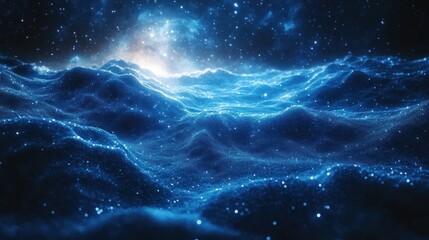 Glowing nebula landscape, cosmic waves, digital art, background