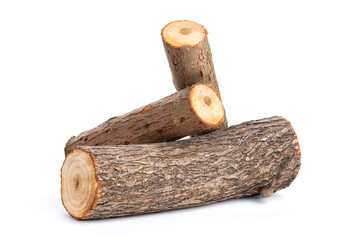 Willow logs isolated over white background