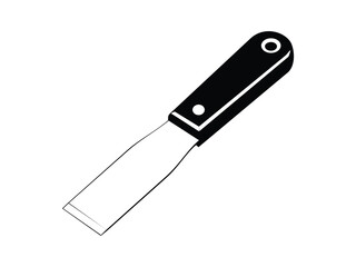 Black and white putty knife illustration with wooden handle for construction and diy tools